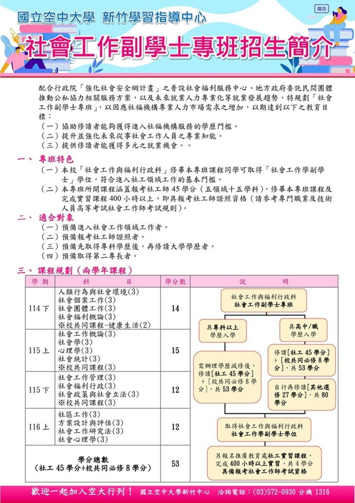 114下社工副學士專班DM正面